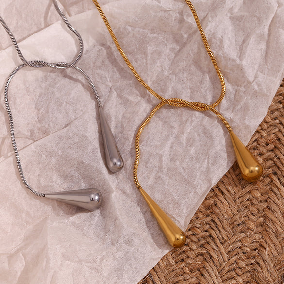Simple Style Classic Style Water Droplets Solid Color Stainless Steel Plating 18k Gold Plated Necklace