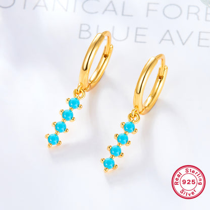 1 Pair Elegant Simple Style Round Plating Inlay Sterling Silver Turquoise Zircon 18k Gold Plated White Gold Plated Drop Earrings