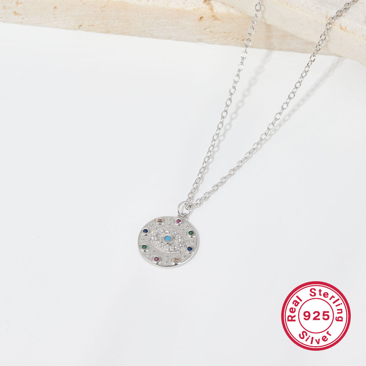 Ig Style Simple Style Devil's Eye Sterling Silver Plating Inlay Turquoise Zircon White Gold Plated Pendant Necklace