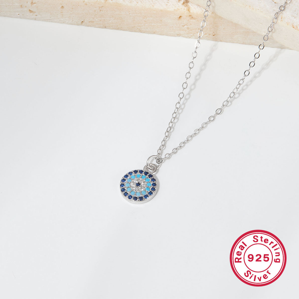 Ig Style Simple Style Devil's Eye Sterling Silver Plating Inlay Turquoise Zircon White Gold Plated Pendant Necklace