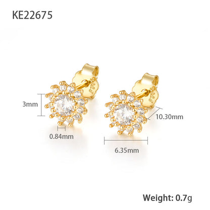 1 Pair Simple Style Sunflower Plating Inlay Sterling Silver Zircon 18k Gold Plated Ear Studs