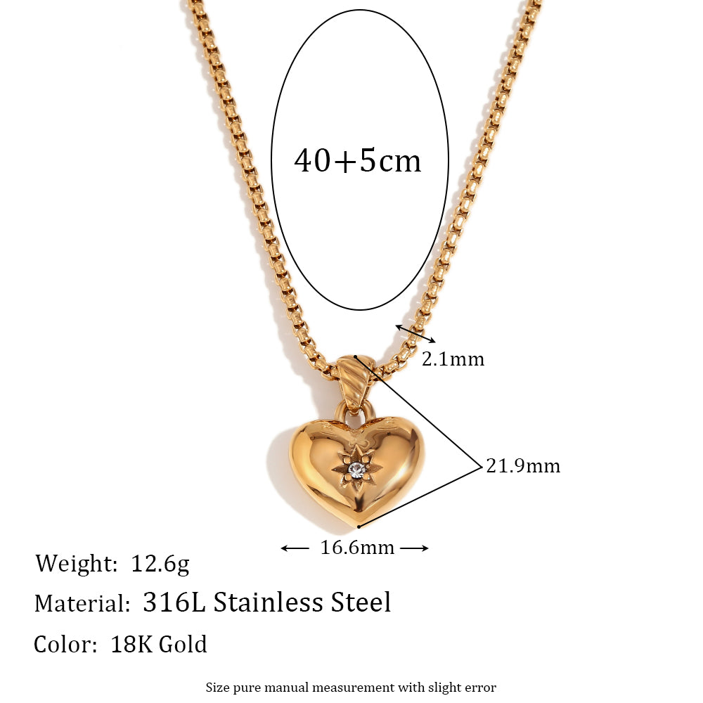 Simple Style Classic Style Heart Shape Stainless Steel Plating Inlay Zircon 18k Gold Plated Pendant Necklace