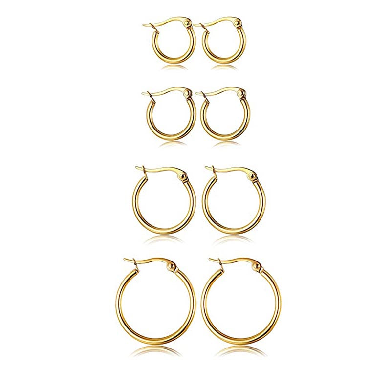 4 Pairs Elegant Simple Style Solid Color Plating Stainless Steel 14k Gold Plated Earrings