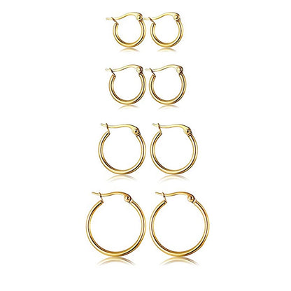 4 Pairs Elegant Simple Style Solid Color Plating Stainless Steel 14k Gold Plated Earrings