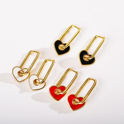 1 Pair Simple Style Heart Shape Enamel Plating Copper 18k Gold Plated Drop Earrings