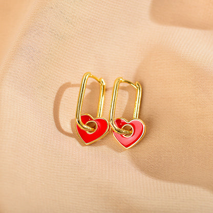 1 Pair Simple Style Heart Shape Enamel Plating Copper 18k Gold Plated Drop Earrings