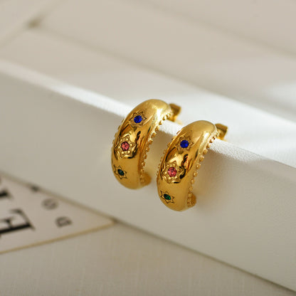 1 Pair Simple Style C Shape Star Plating Inlay Stainless Steel Zircon 18k Gold Plated Ear Studs