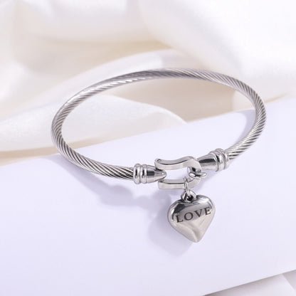 Simple Style Heart Shape Stainless Steel Bangle