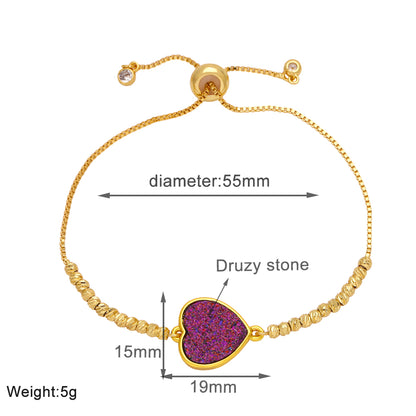 Modern Style Simple Style Heart Shape Copper Beaded Plating Inlay Ore 18k Gold Plated Bracelets