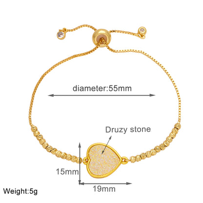 Modern Style Simple Style Heart Shape Copper Beaded Plating Inlay Ore 18k Gold Plated Bracelets