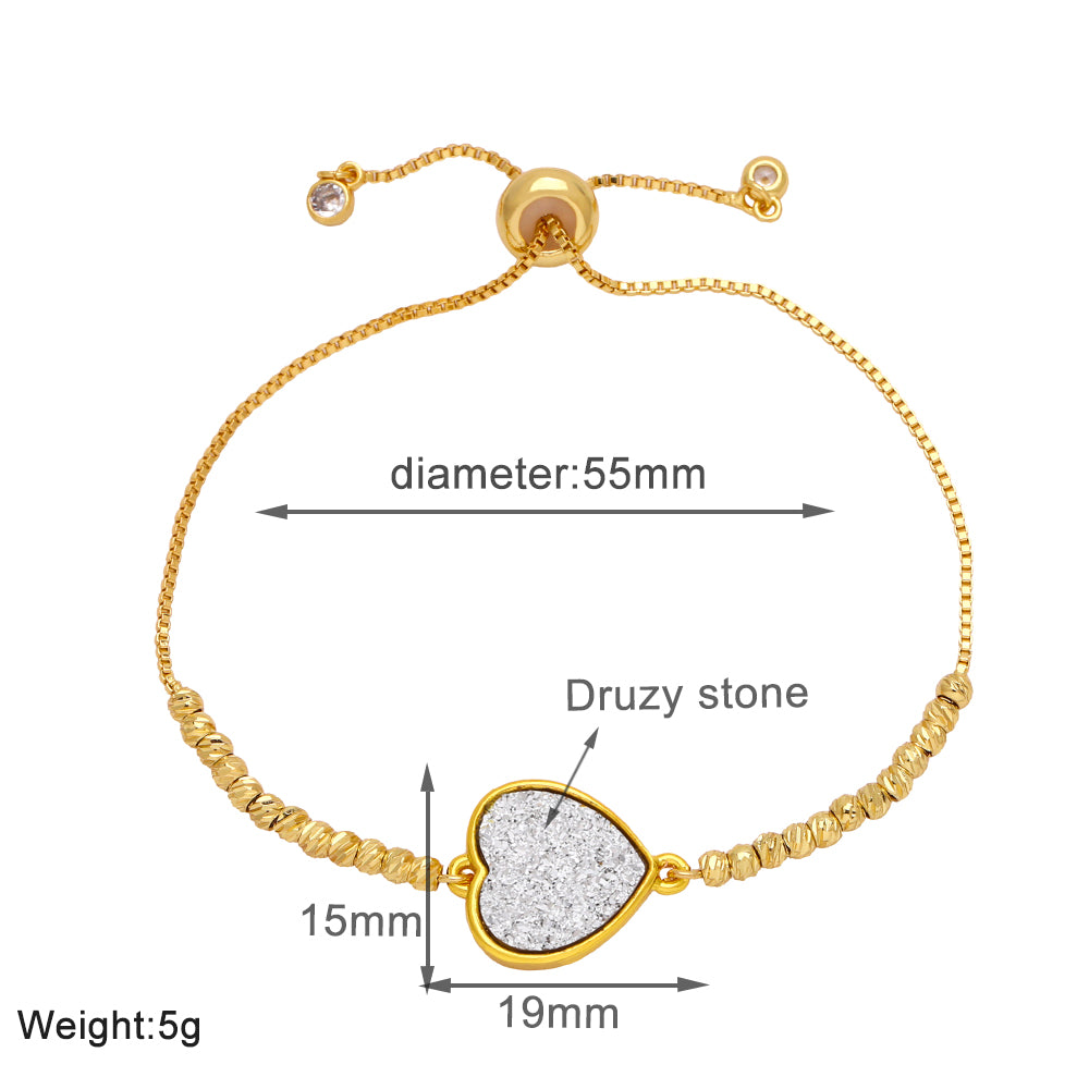 Modern Style Simple Style Heart Shape Copper Beaded Plating Inlay Ore 18k Gold Plated Bracelets