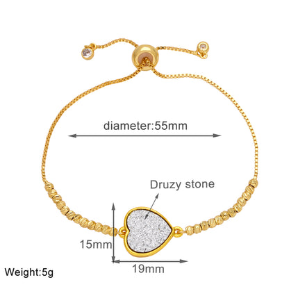 Modern Style Simple Style Heart Shape Copper Beaded Plating Inlay Ore 18k Gold Plated Bracelets