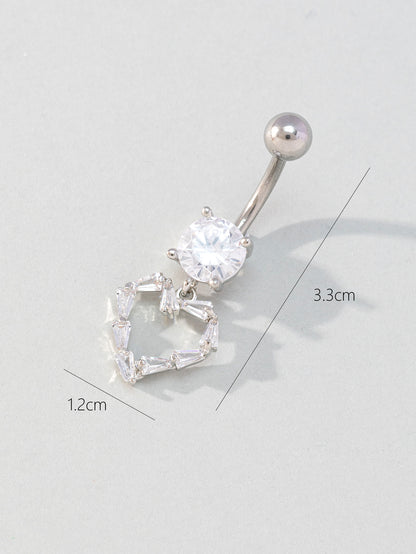 Hip-hop Heart Shape Alloy Silver Plated Zircon Belly Ring In Bulk