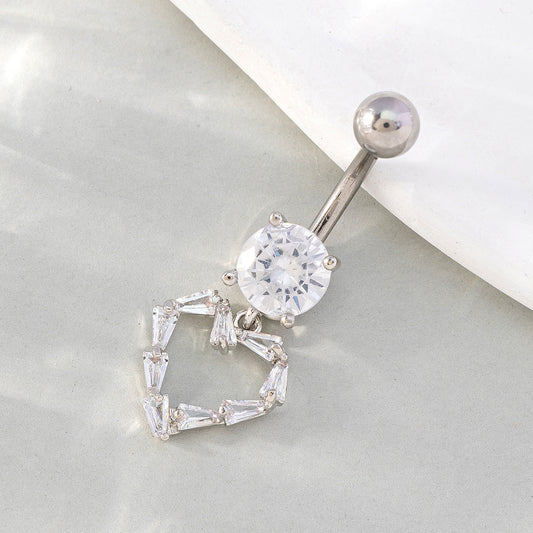 Hip-hop Heart Shape Alloy Silver Plated Zircon Belly Ring In Bulk