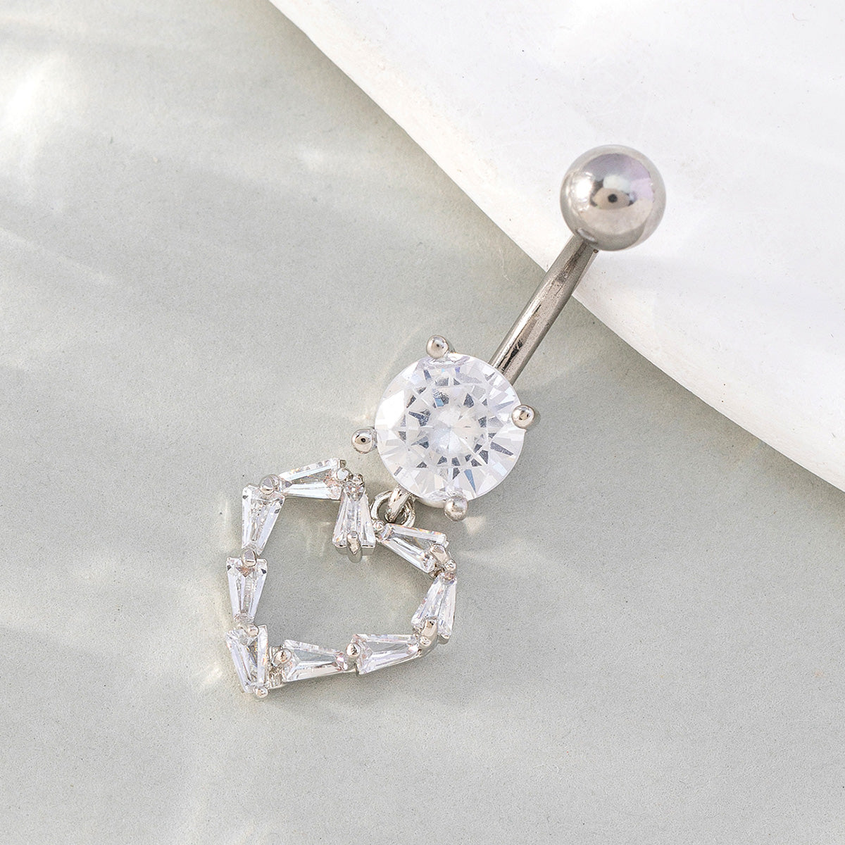 Hip-hop Heart Shape Alloy Silver Plated Zircon Belly Ring In Bulk