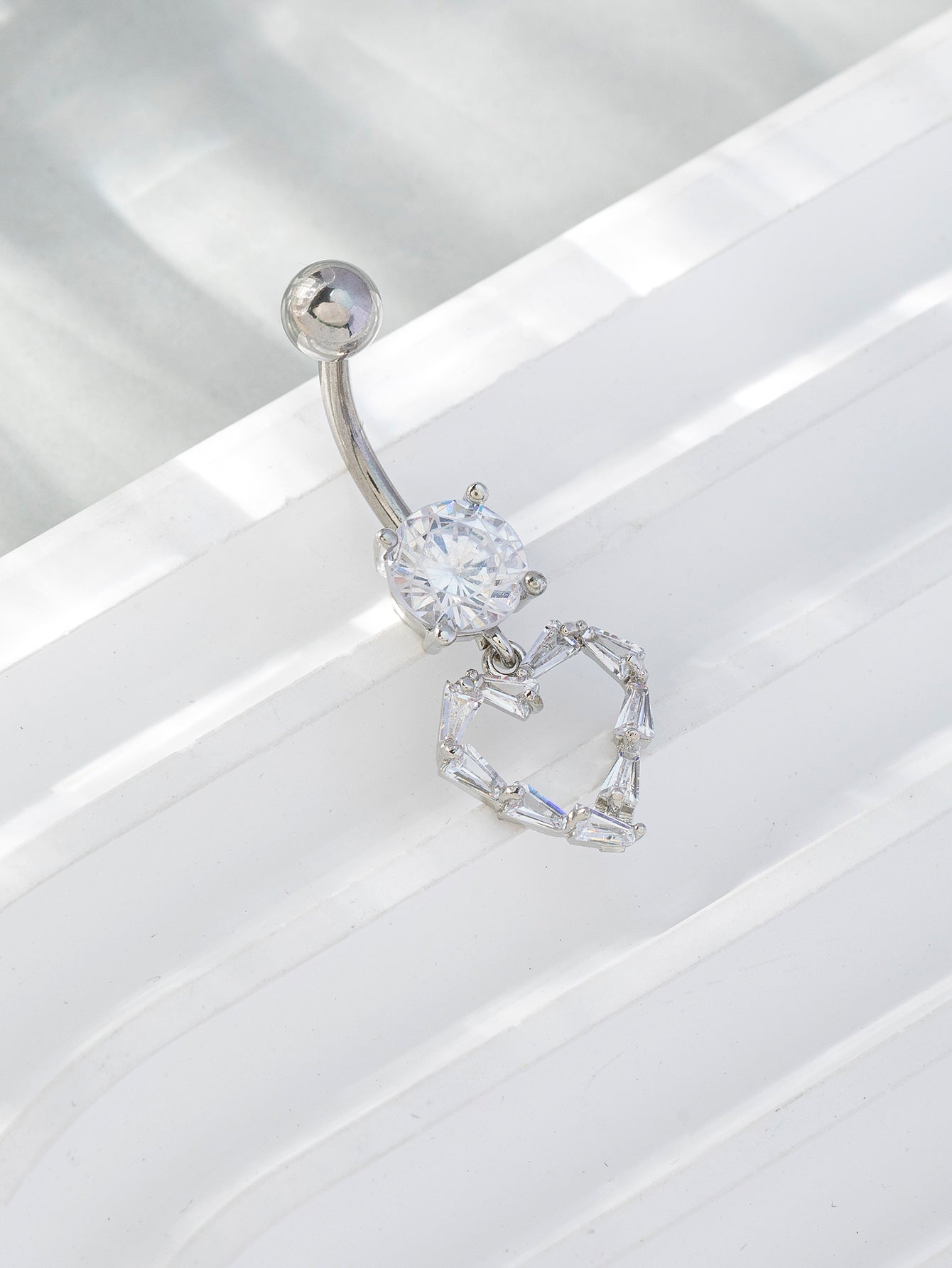 Hip-hop Heart Shape Alloy Silver Plated Zircon Belly Ring In Bulk