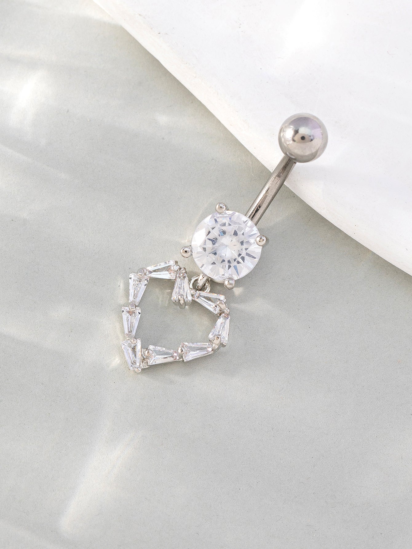 Hip-hop Heart Shape Alloy Silver Plated Zircon Belly Ring In Bulk