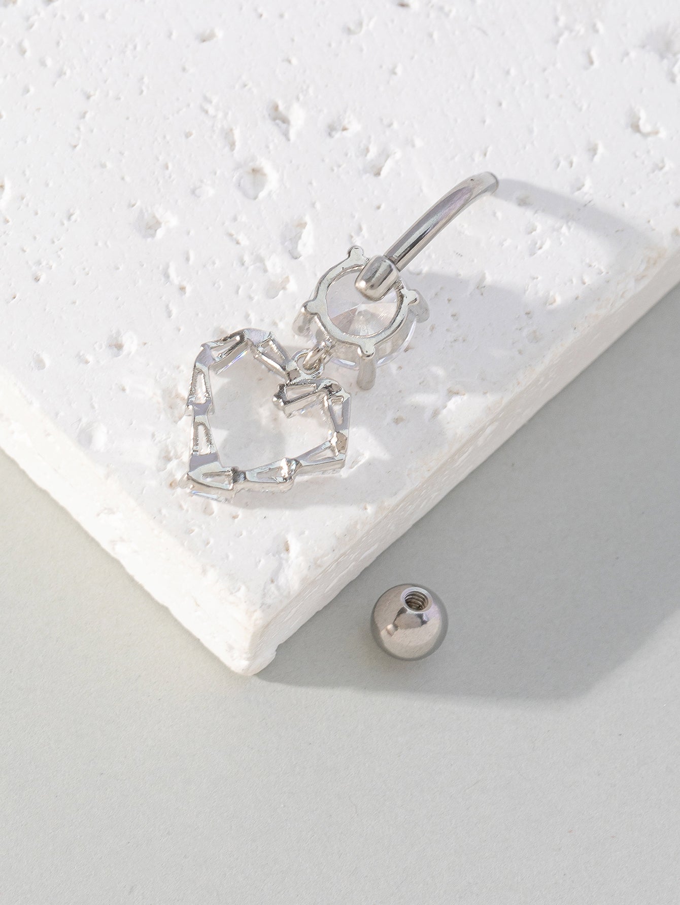 Hip-hop Heart Shape Alloy Silver Plated Zircon Belly Ring In Bulk