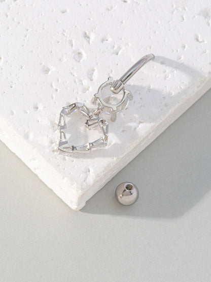 Hip-hop Heart Shape Alloy Silver Plated Zircon Belly Ring In Bulk