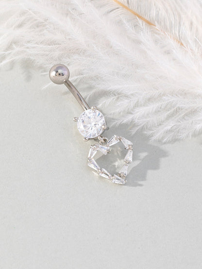 Hip-hop Heart Shape Alloy Silver Plated Zircon Belly Ring In Bulk