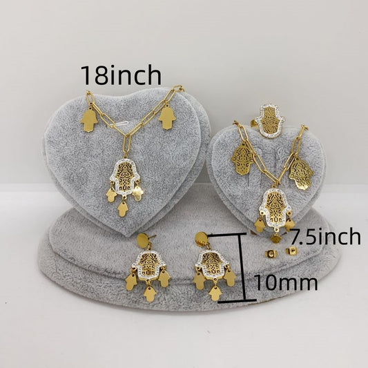 Simple Style Palm Stainless Steel Plating Hollow Out Inlay Zircon 18k Gold Plated Jewelry Set