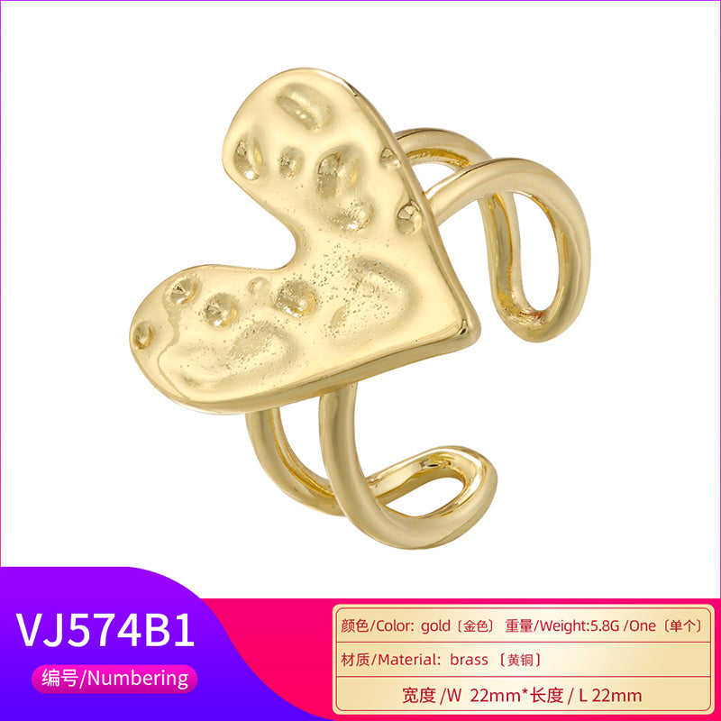 Vintage Style Simple Style Irregular Red Heart Petal Copper Plating Inlay Zircon 18k Gold Plated Open Rings