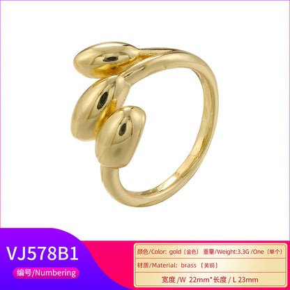 Vintage Style Simple Style Irregular Red Heart Petal Copper Plating Inlay Zircon 18k Gold Plated Open Rings