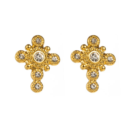 1 Pair Vintage Style Modern Style Simple Style Cross Inlay Stainless Steel Rhinestones Ear Studs