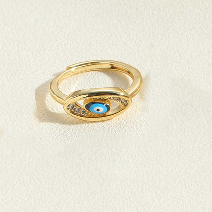 Wholesale Simple Style Classic Style Devil's Eye Copper Enamel Plating Inlay 14k Gold Plated Zircon Adjustable Ring