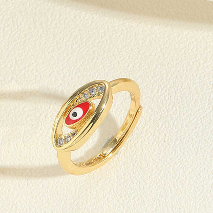 Wholesale Simple Style Classic Style Devil's Eye Copper Enamel Plating Inlay 14k Gold Plated Zircon Adjustable Ring