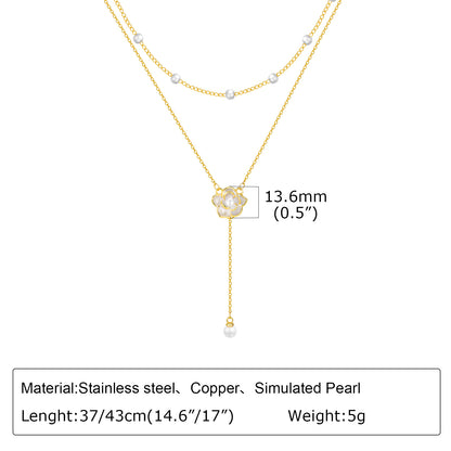 Ig Style Elegant Solid Color Stainless Steel Plating Inlay Artificial Pearls 18k Gold Plated Double Layer Necklaces