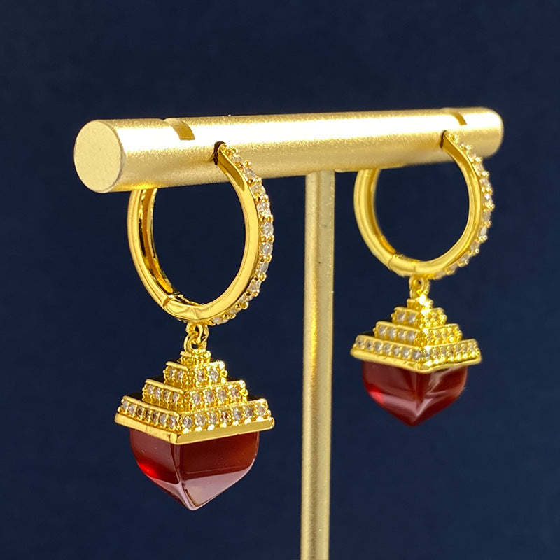 1 Pair Vintage Style Pyramid Plating Inlay Copper Artificial Gemstones Zircon Drop Earrings