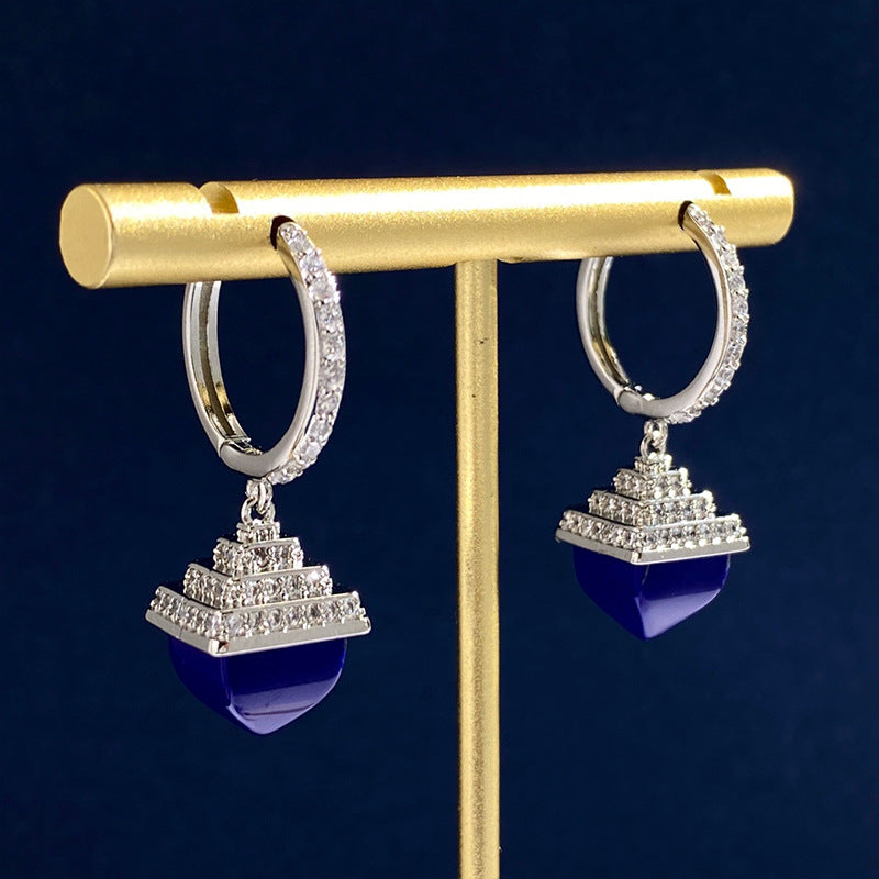 1 Pair Vintage Style Pyramid Plating Inlay Copper Artificial Gemstones Zircon Drop Earrings