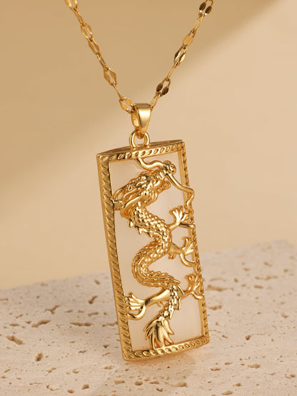 Elegant Dragon Stainless Steel Plating 18k Gold Plated Necklace