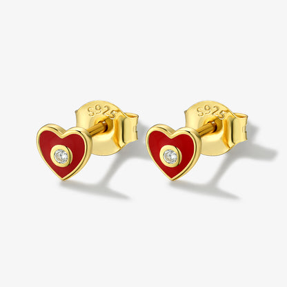 1 Pair Sweet Heart Shape Epoxy Plating Sterling Silver 18k Gold Plated Ear Studs