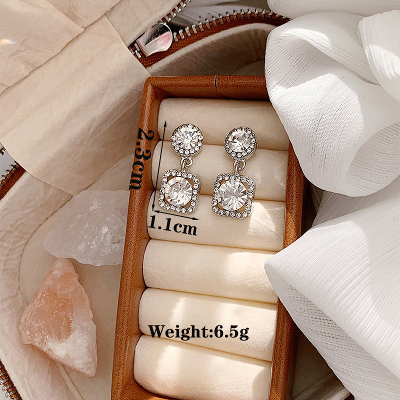 1 Pair Glam Shiny Round Square Plating Inlay Alloy Artificial Rhinestones White Gold Plated Drop Earrings