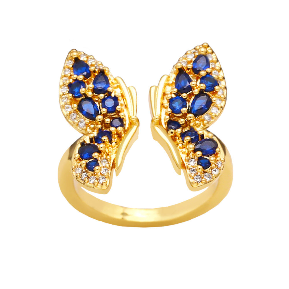 Sweet Butterfly Copper Plating Inlay Zircon White Gold Plated Open Rings