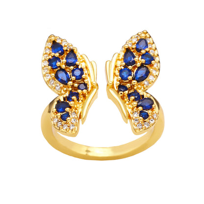 Sweet Butterfly Copper Plating Inlay Zircon White Gold Plated Open Rings