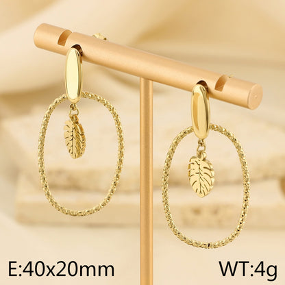 1 Pair Basic Leaves Plating Hollow Out Stainless Steel Gold Plated Drop Earrings