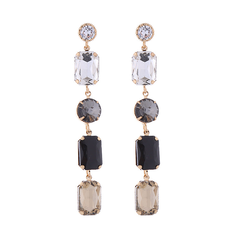 1 Pair Simple Style Shiny Round Square Inlay Alloy Rhinestones Glass Gold Plated Drop Earrings