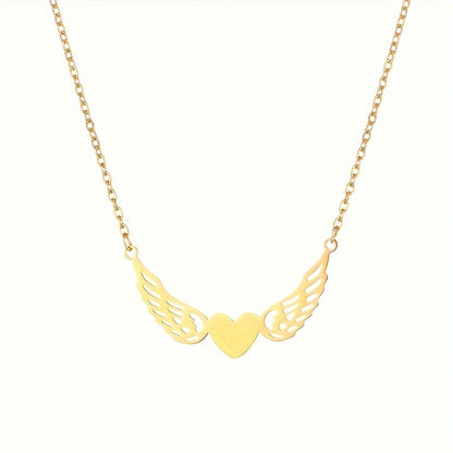 Simple Style Heart Shape Wings Stainless Steel Plating Carving 18k Gold Plated Necklace