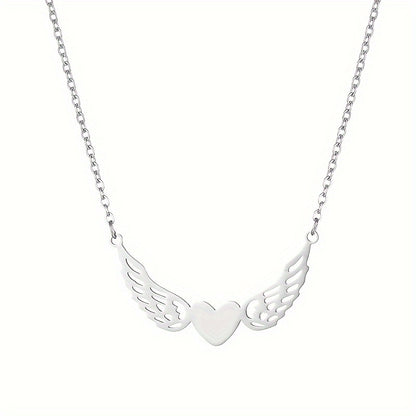 Simple Style Heart Shape Wings Stainless Steel Plating Carving 18k Gold Plated Necklace