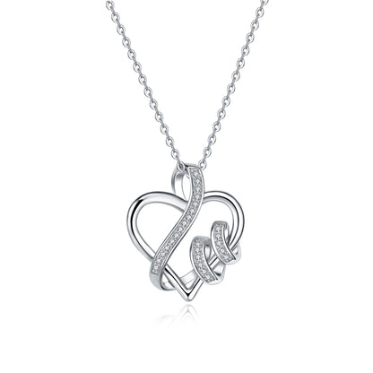 Sterling Silver Elegant Simple Style Heart Shape Inlay Zircon Pendant Necklace