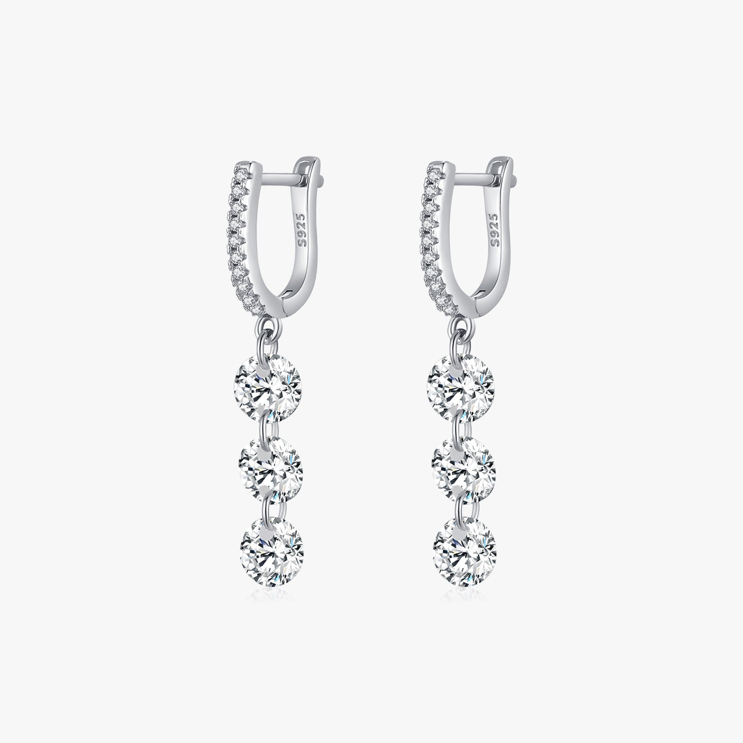 1 Pair Simple Style Geometric Plating Inlay Sterling Silver Zircon Rhodium Plated Drop Earrings