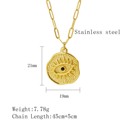 Stainless Steel Retro Devil's Eye Plating Inlay Rhinestones Pendant Necklace