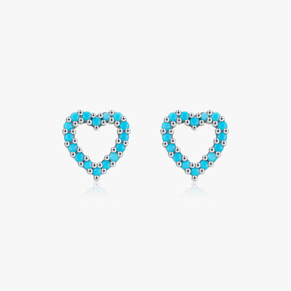 1 Pair Simple Style Heart Shape Hollow Out Inlay Sterling Silver Turquoise Ear Studs