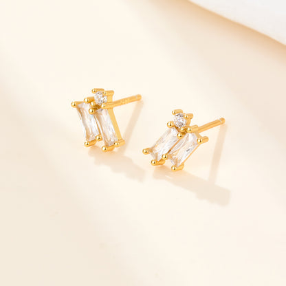 1 Pair Simple Style Geometric Rectangle Plating Inlay Sterling Silver Zircon 18k Gold Plated White Gold Plated Ear Studs