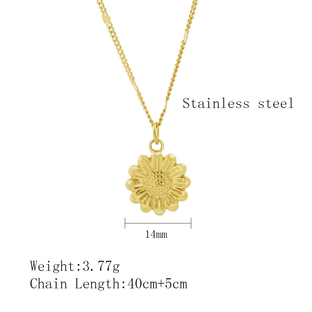 Stainless Steel 18K Gold Plated IG Style Sunflower Plating Pendant Necklace