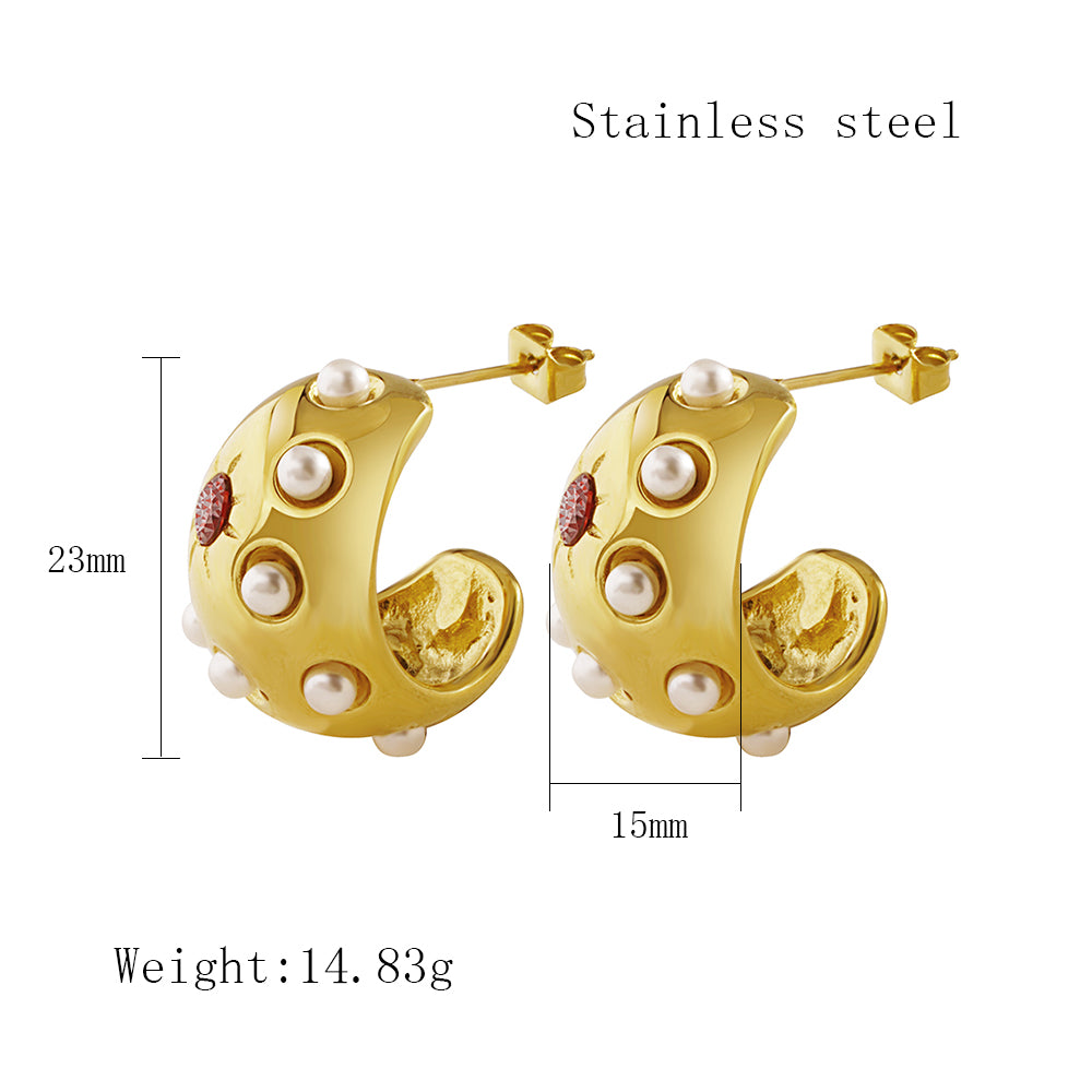 1 Pair Elegant Vintage Style Geometric Plating Inlay Stainless Steel Artificial Pearls Zircon 18k Gold Plated Ear Studs