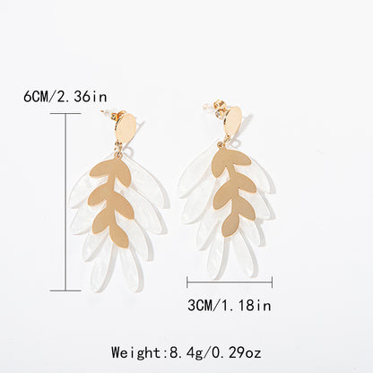 1 Pair Casual Simple Style Leaf Plating Stainless Steel Arylic Gold Plated Drop Earrings